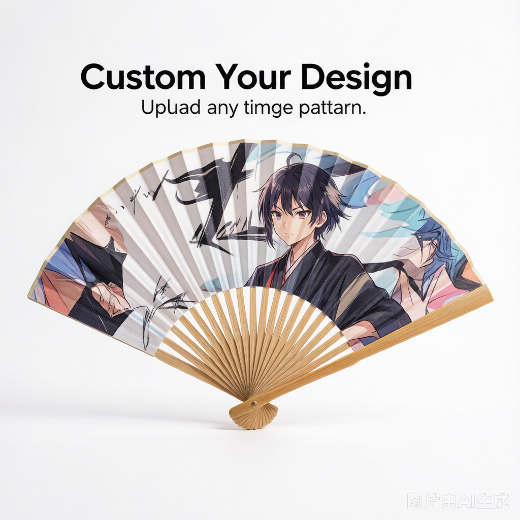 Custom Bamboo Folding Fan - Upload Any Design | Cosplay & Summer Gift
