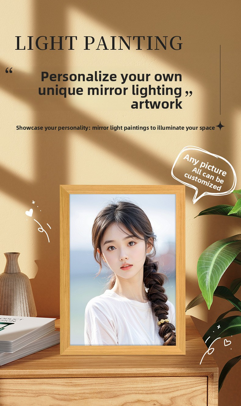 Custom Photo Light Frame - Mirror by Day, Glowing Art by Night